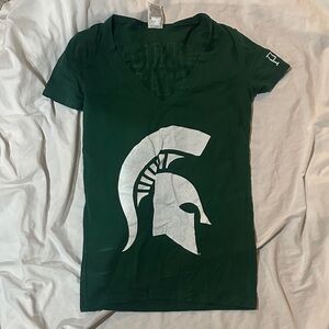Victoria's Secret Dark Green V-Neck Tee with Silver Spartan Logo